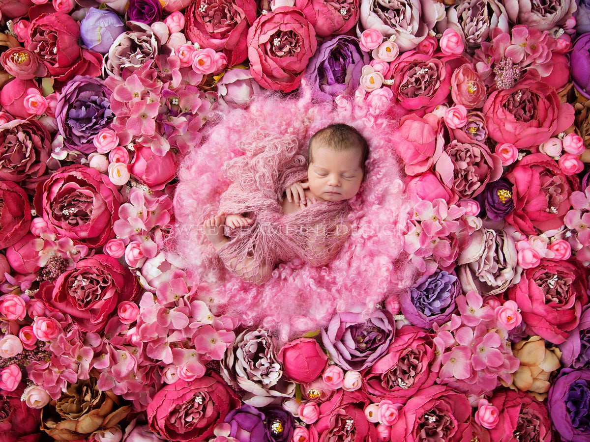 Newborn digital background, rich pink peonies, flower wall – Sweet